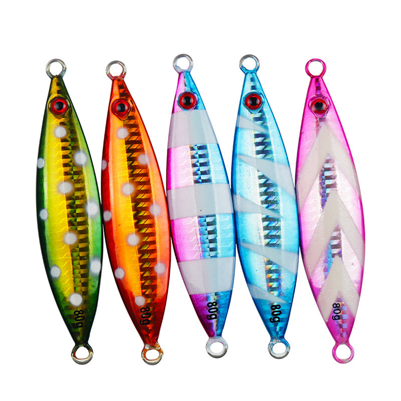 Flat-Fall Vertical Jigs - Diamondback in Green, Orange, Multicolor, Blue and Pink 