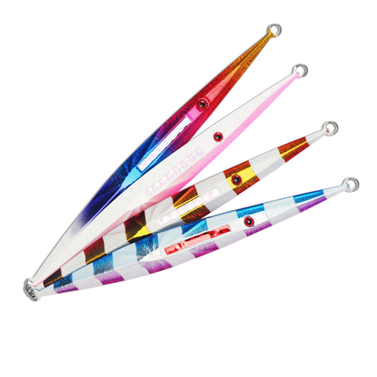 Vertical Sinking Lead Jig - Starburst in Rainbow, White, Gold and Blue