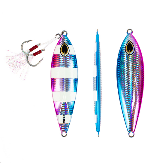 Front, Side and Back of Blue Slow Pitch Flat - Fall Jig - PHATTY