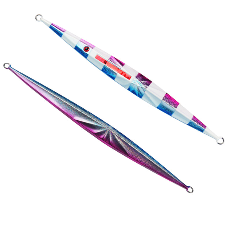 Front and Back of Blue Vertical Sinking Lead Jig - Starburst
