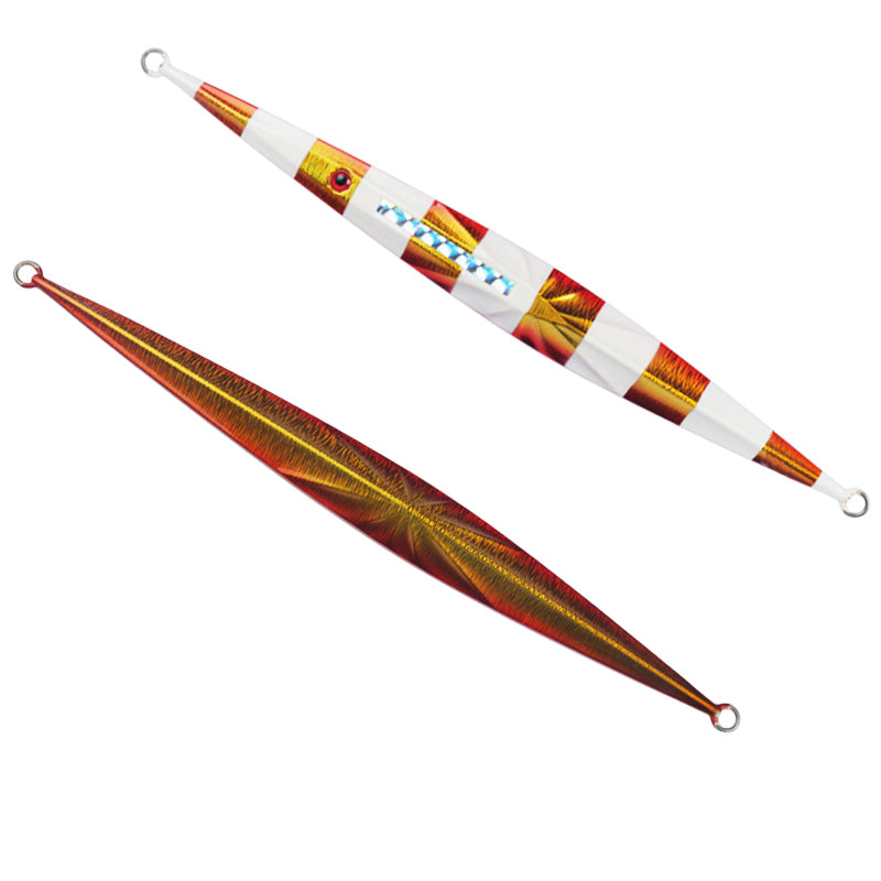 Front and Back of Gold Vertical Sinking Lead Jig - Starburst