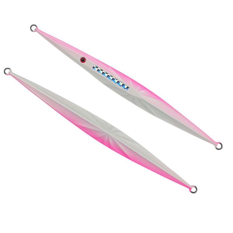 Front and Back of White Vertical Sinking Lead Jig - Starburst