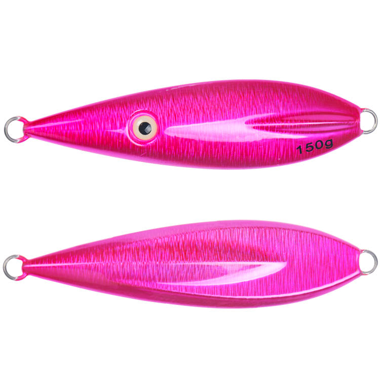 Front and Back of Pink Lead Flat-Fall Jig - Nova 
