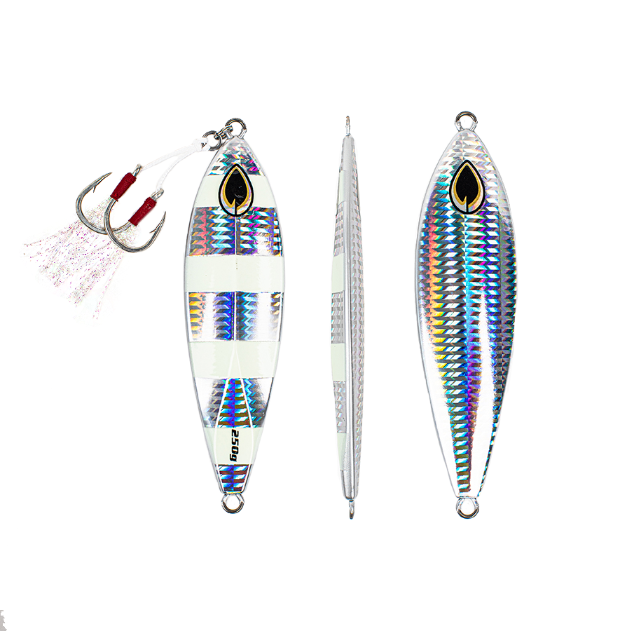 Front, Side and Back of Silver Slow Pitch Flat - Fall Jig - PHATTY